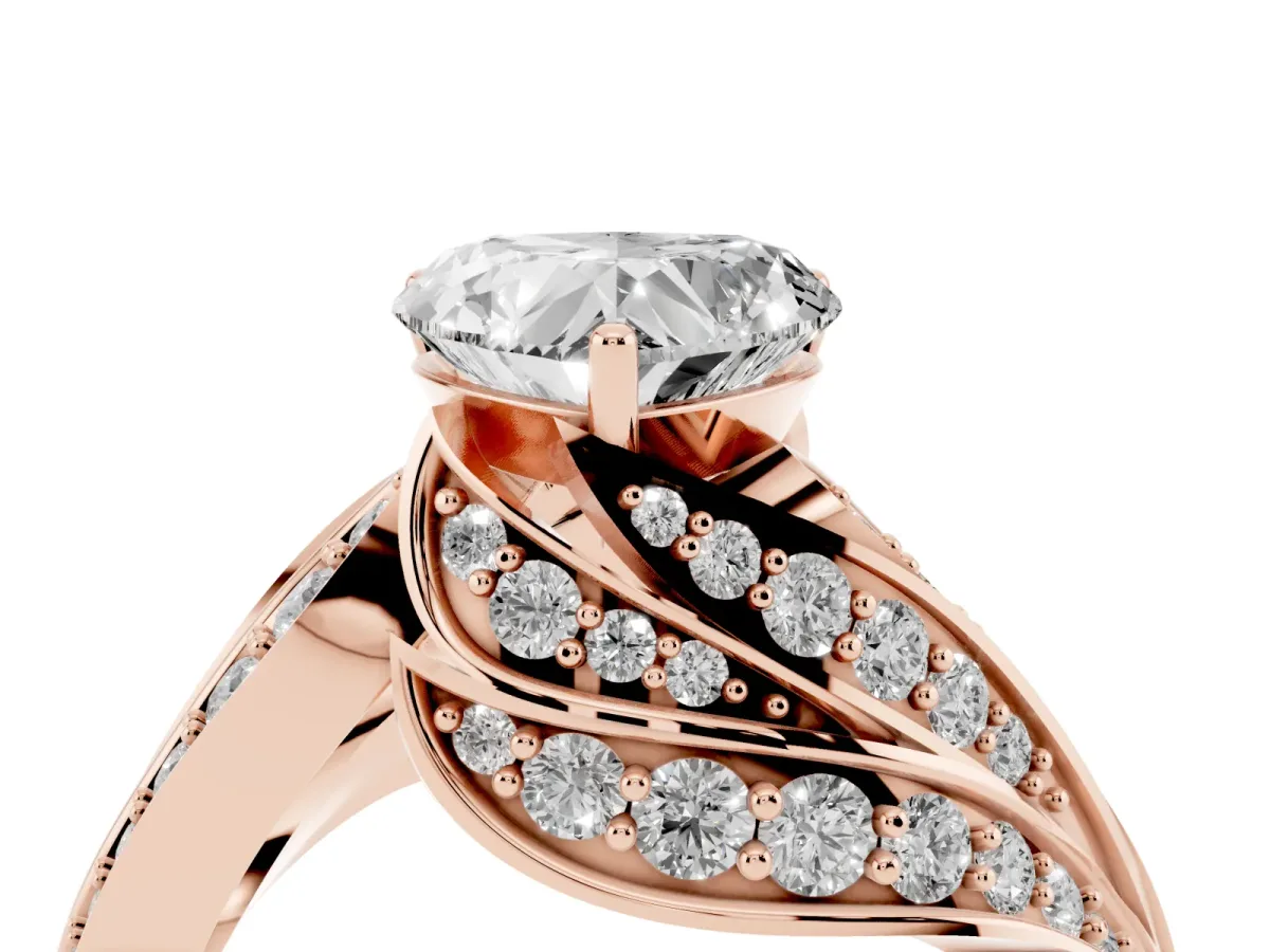 Heart Cut Diamond Solitaire Ring with Prong Setting and Twisted Pavé Band Rose gold