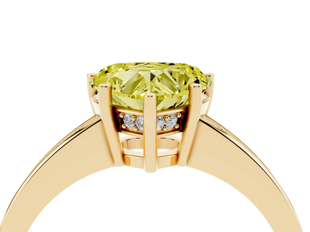 Fancy Yellow Heart Cut Solitaire Pavé Band Prong Setting Ring Yellow gold