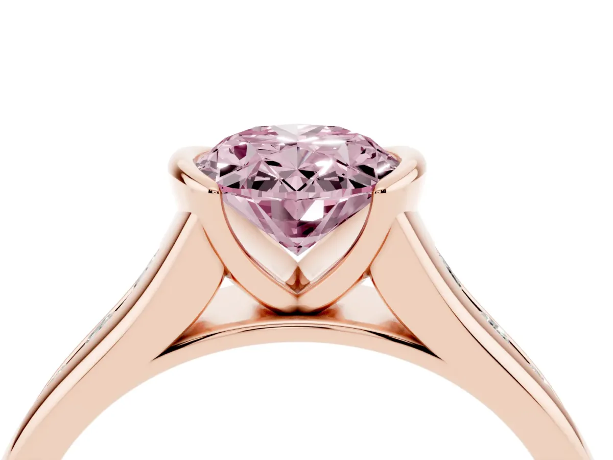 Fancy Pink Oval Cut Solitaire Bezel-Set Diamond Ring with Channel-Set Band Rose gold