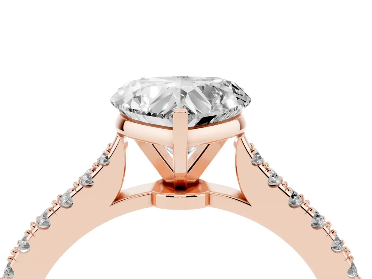 Heart Cut Cut Solitaire Diamond Engagement Ring with Pave Band and Four-Prong Setting Rose gold