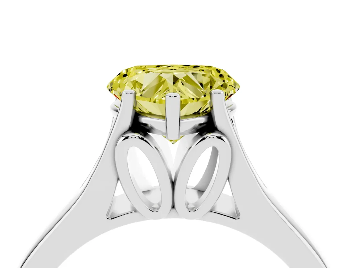 Fancy Yellow Heart Cut Solitaire Diamond Ring with Cathedral Band and Four-Prong Setting Silver