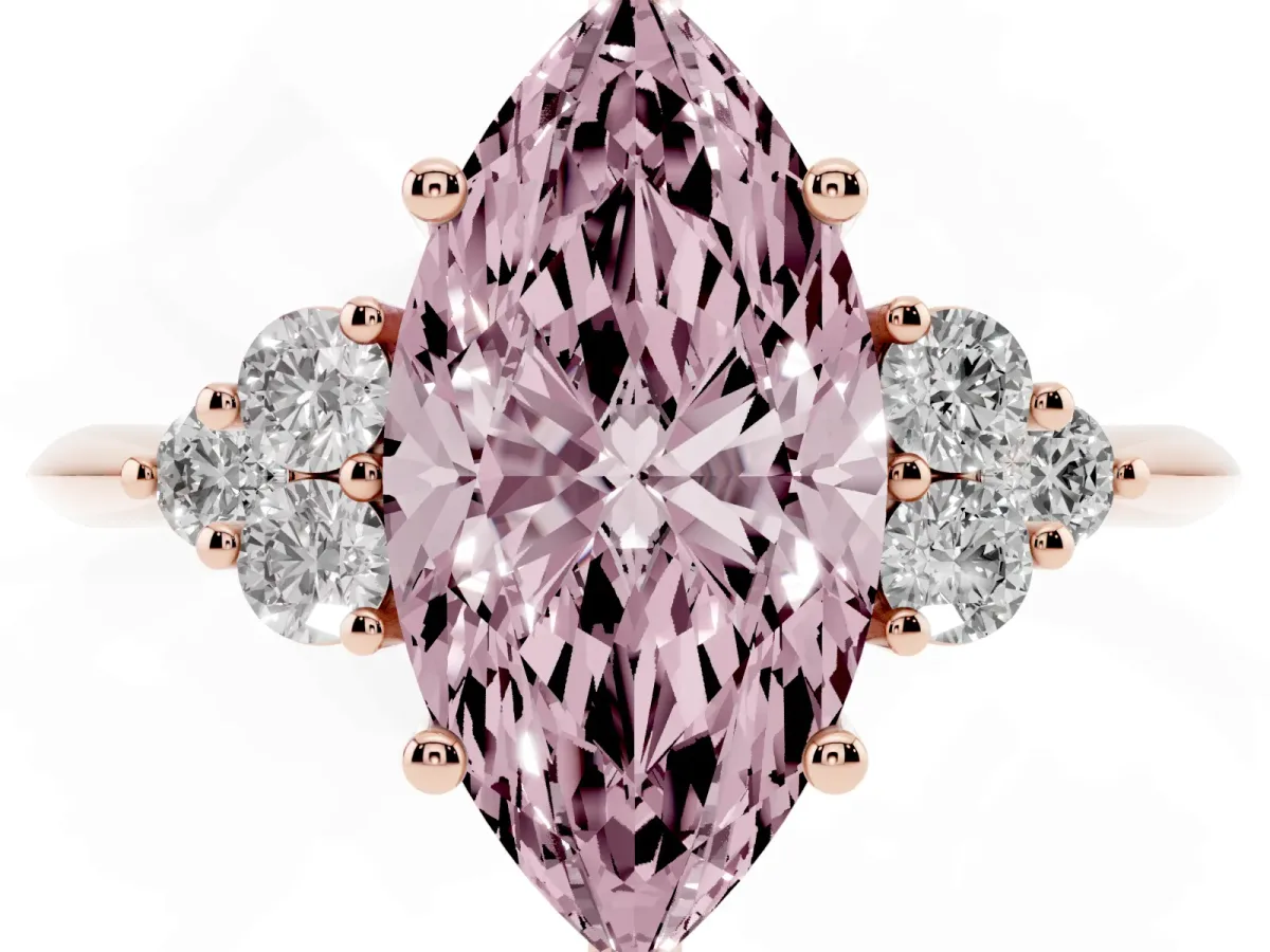 Fancy Pink Marquise Cut Cut Diamond Cluster Ring with Solitaire Band and Four-Prong Setting Rose gold