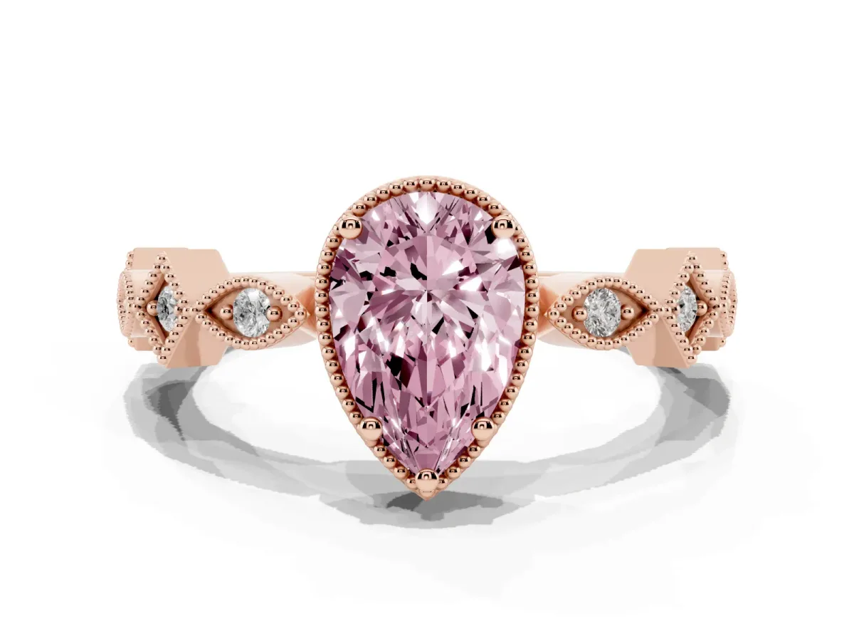 Fancy Pink Pear Cut Milgrain Marquise Diamond Twist Band Ring Rose gold