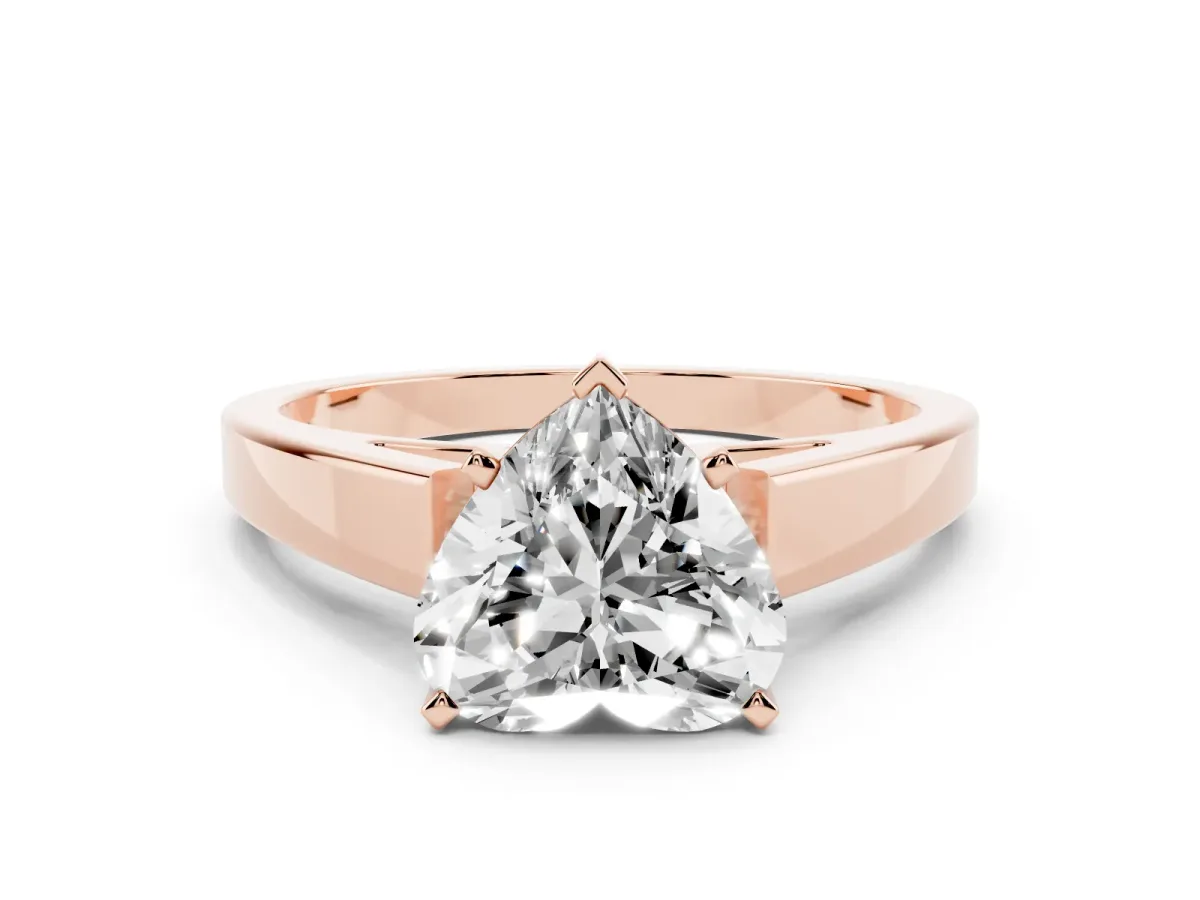 Heart Cut Solitaire Engagement Ring with Four-Prong Setting and Tapered Band Rose gold