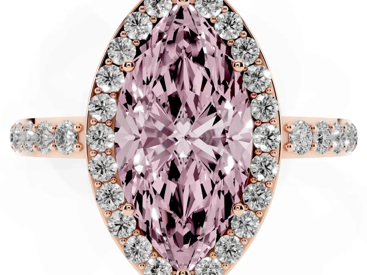 Fancy Pink Marquise Cut Halo Diamond Pavé Band Ring with Prong Setting Rose gold