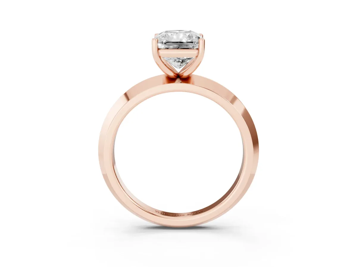 Radiant Cut Cut Solitaire Engagement Ring with Flat Band and Four-Prong Setting Rose gold