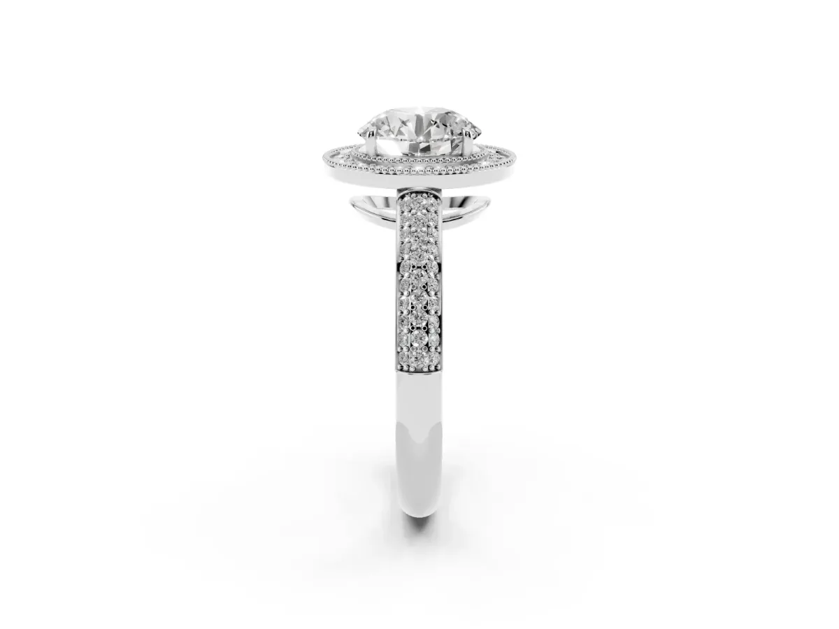 Round Cut Cut Halo Diamond Pave Band with Four-Prong Setting Silver