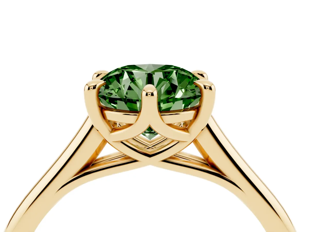 Fancy Green Round Cut Solitaire Engagement Ring with Six-Prong Setting and Classic Band Yellow gold
