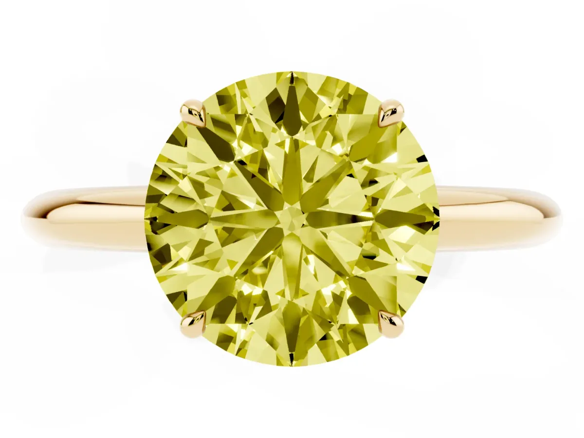 Fancy Yellow Round Cut Brilliant Solitaire Engagement Ring with Six-Prong Setting and Classic Band Yellow gold