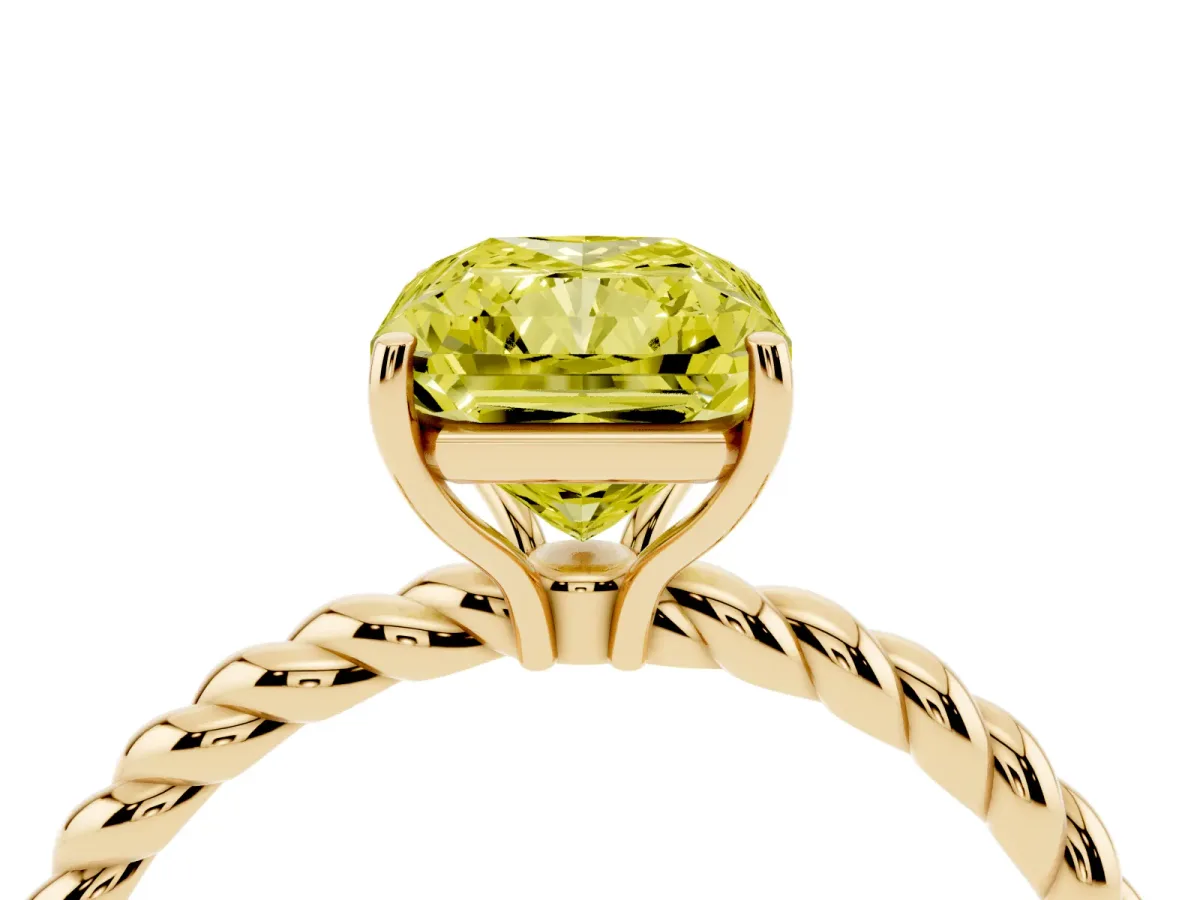 Fancy Yellow Radiant Cut Solitaire Twist Band Ring with Four-Prong Setting Yellow gold