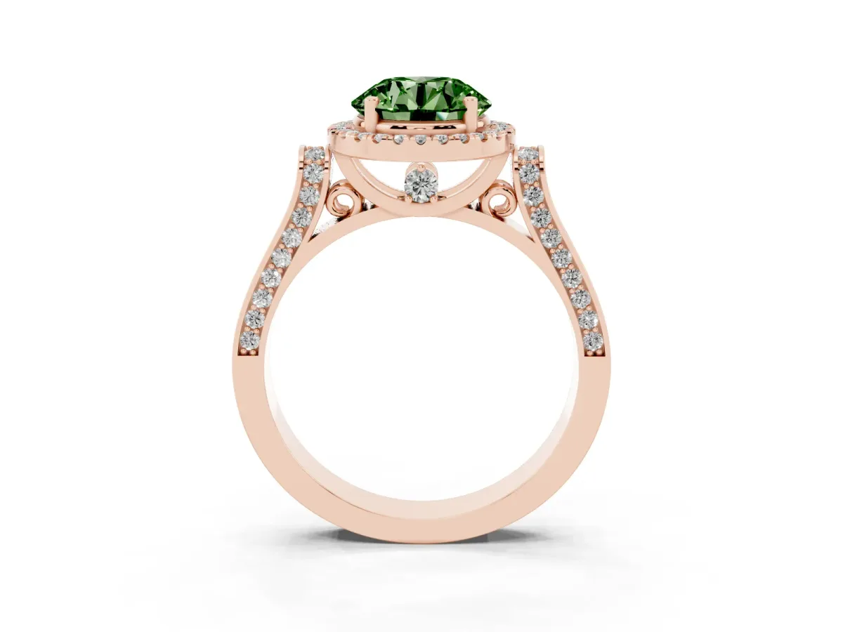 Fancy Green Round Cut Halo Pave Split Shank Prong Setting Ring Rose gold