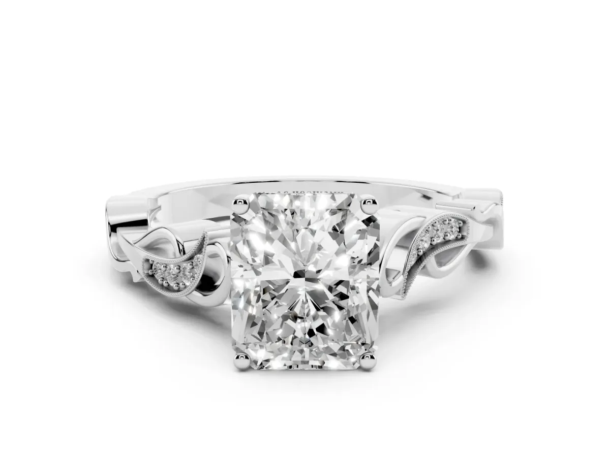 Radiant Cut Solitaire Vine Band with Milgrain Prong Setting Platinum