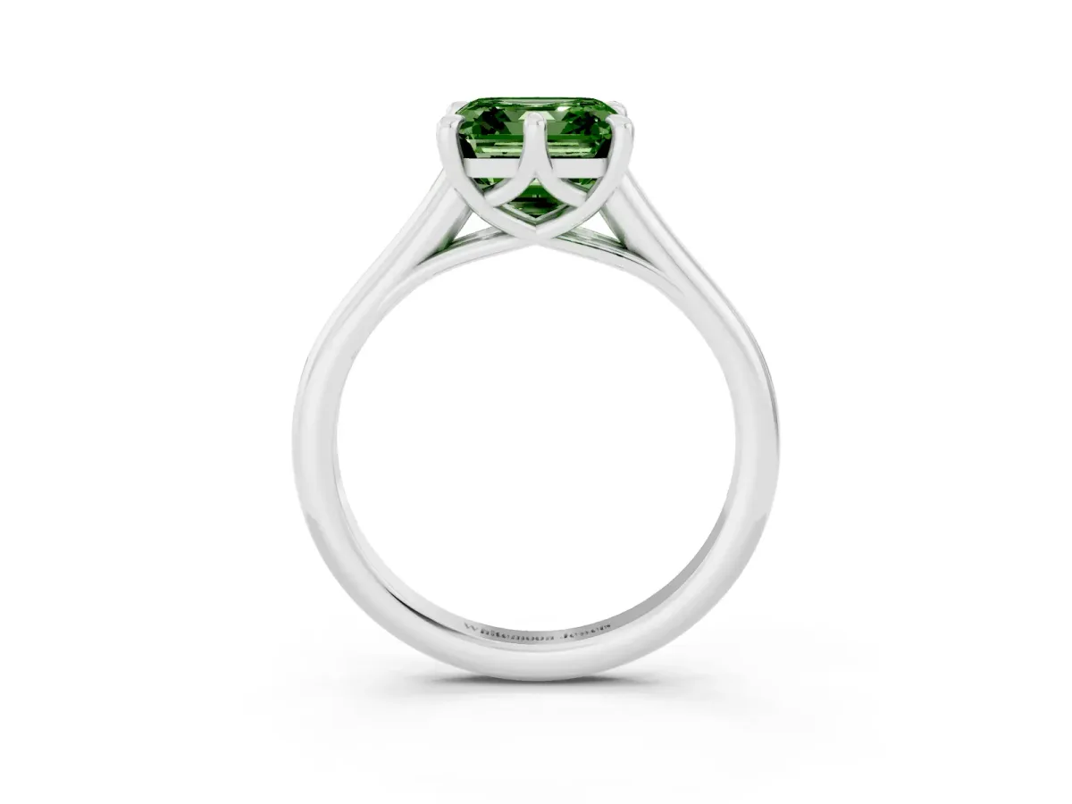 Fancy Green Asscher Cut Solitaire Engagement Ring with Six-Prong Setting and Classic Band Silver