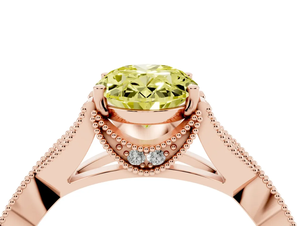 Fancy Yellow Oval Cut Cut Diamond Twisted Band with Milgrain Pave Setting and Four-Prong Setting Rose gold