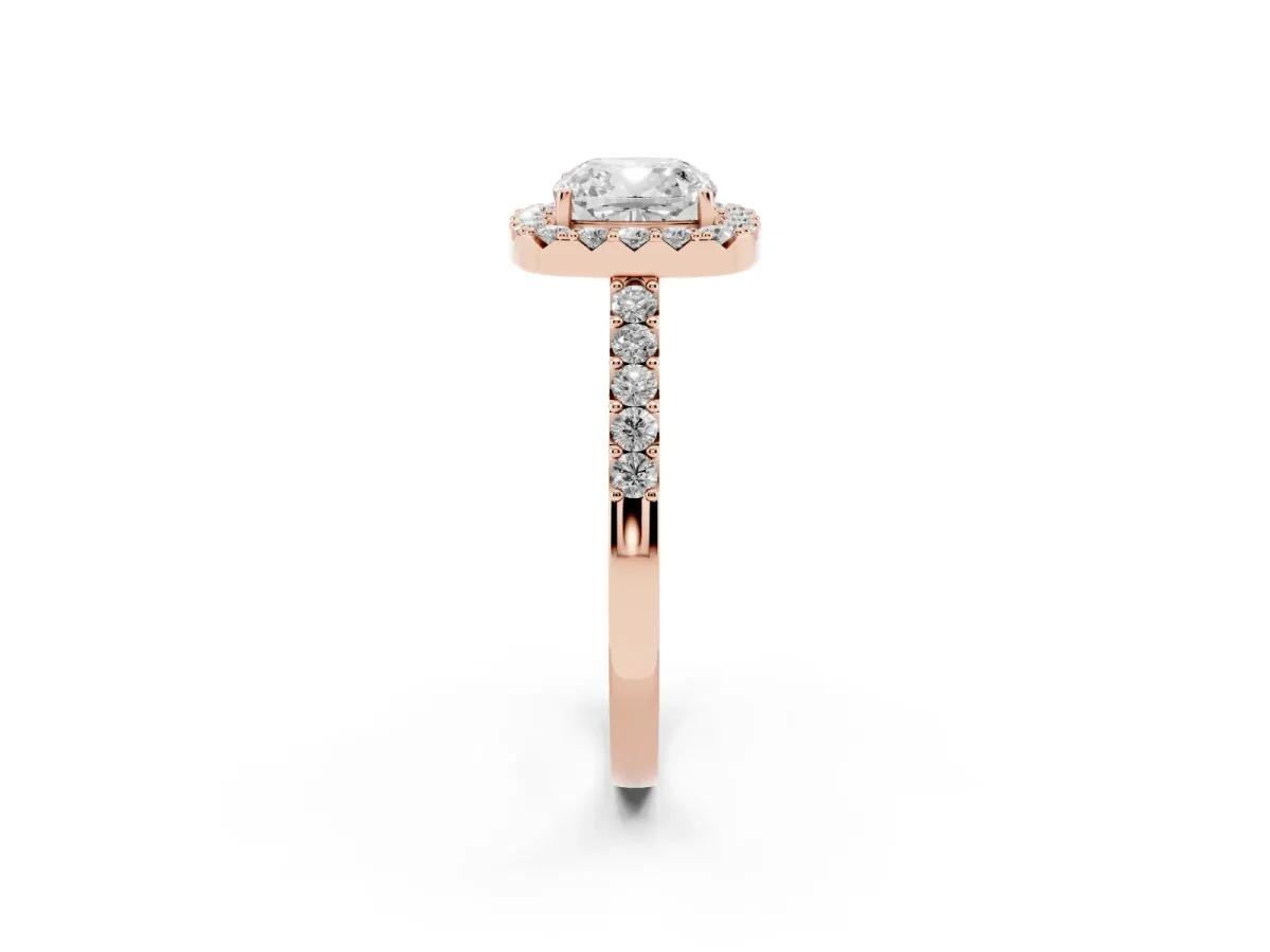 Cushion Cut Halo Diamond Pavé Solitaire Ring Rose gold