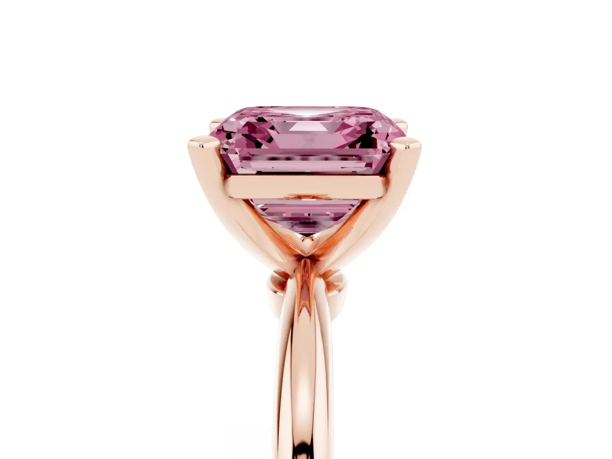Fancy Pink Asscher Cut Diamond Solitaire Ring with Prong Setting and Classic Band Rose gold