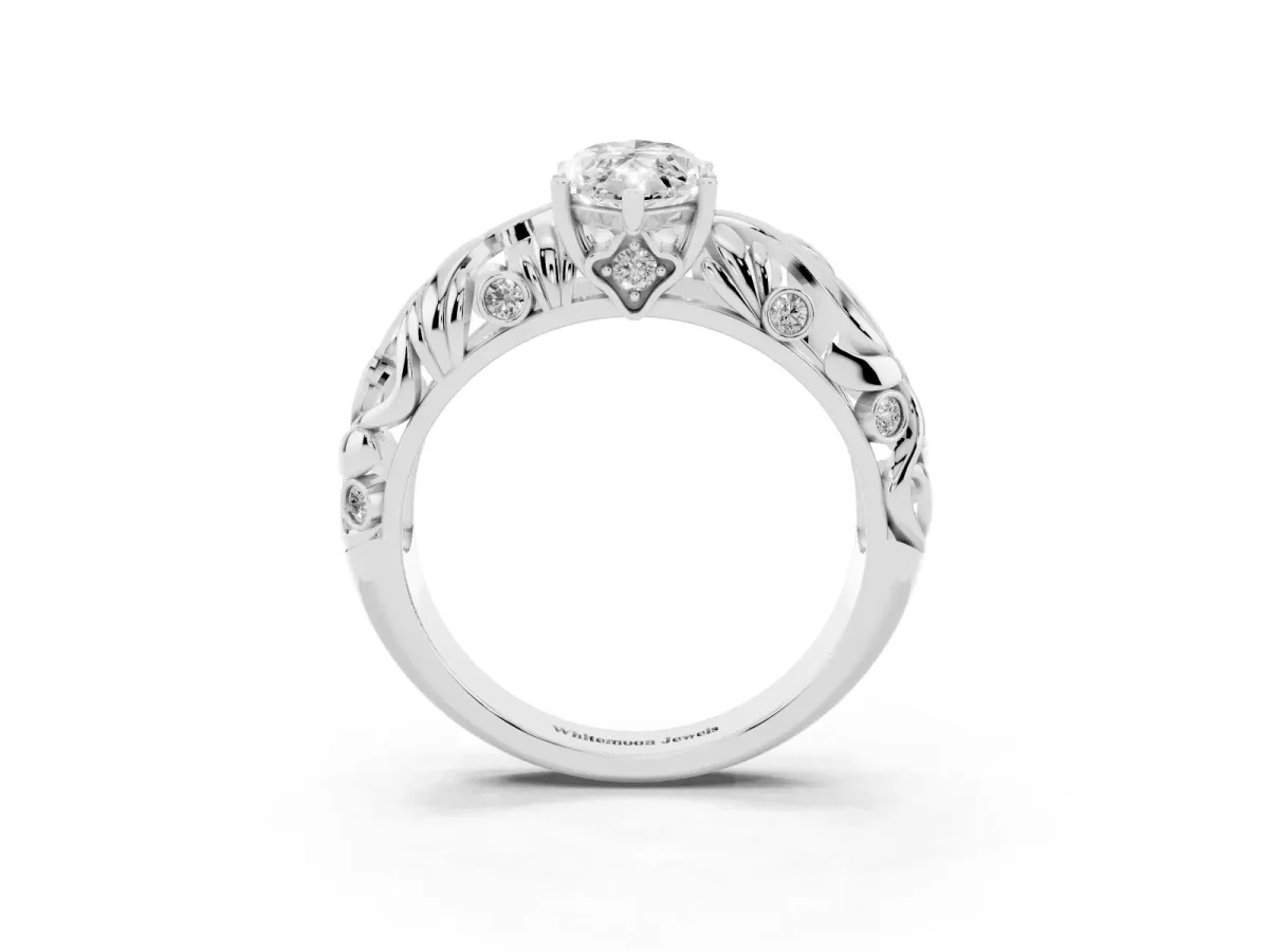Marquise Cut Solitaire Diamond Leaf-Inspired Vine Band Ring with Prong Setting Silver