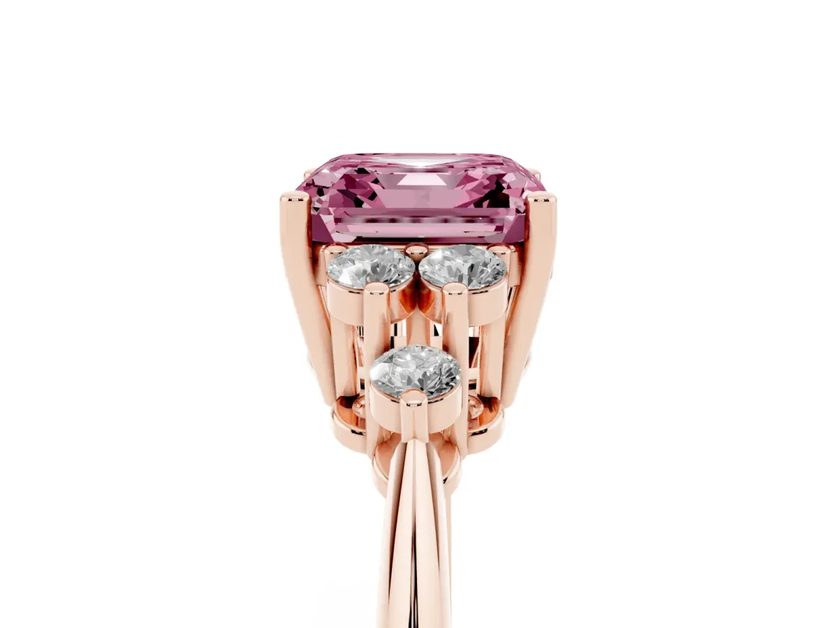 Fancy Pink Asscher Cut Cut Diamond Cluster Ring with Solitaire Band and Four-Prong Setting Rose gold