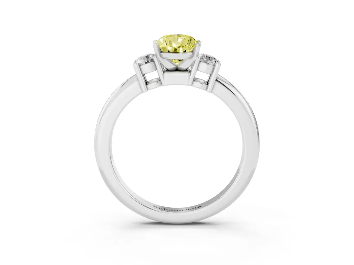 Fancy Yellow Three-Stone Pear Cut Cut Diamond Solitaire with Prong Setting and Classic Band Silver