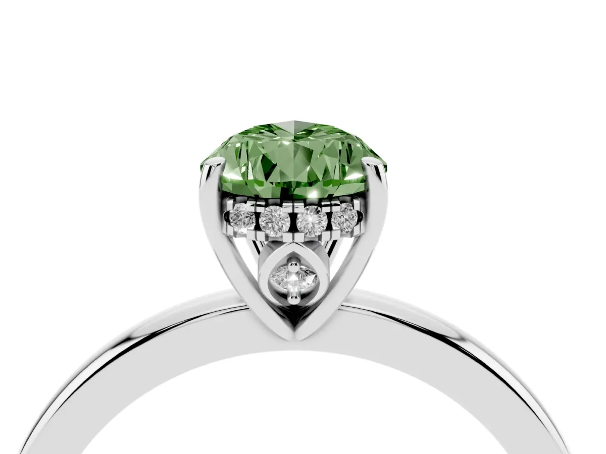 Fancy Green Pear Cut Solitaire Diamond Ring with Prong Setting and Plain Band White gold