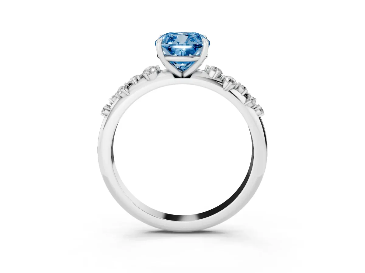 Fancy Blue Cushion Cut Diamond Cluster Prong-Set Solitaire Ring Platinum