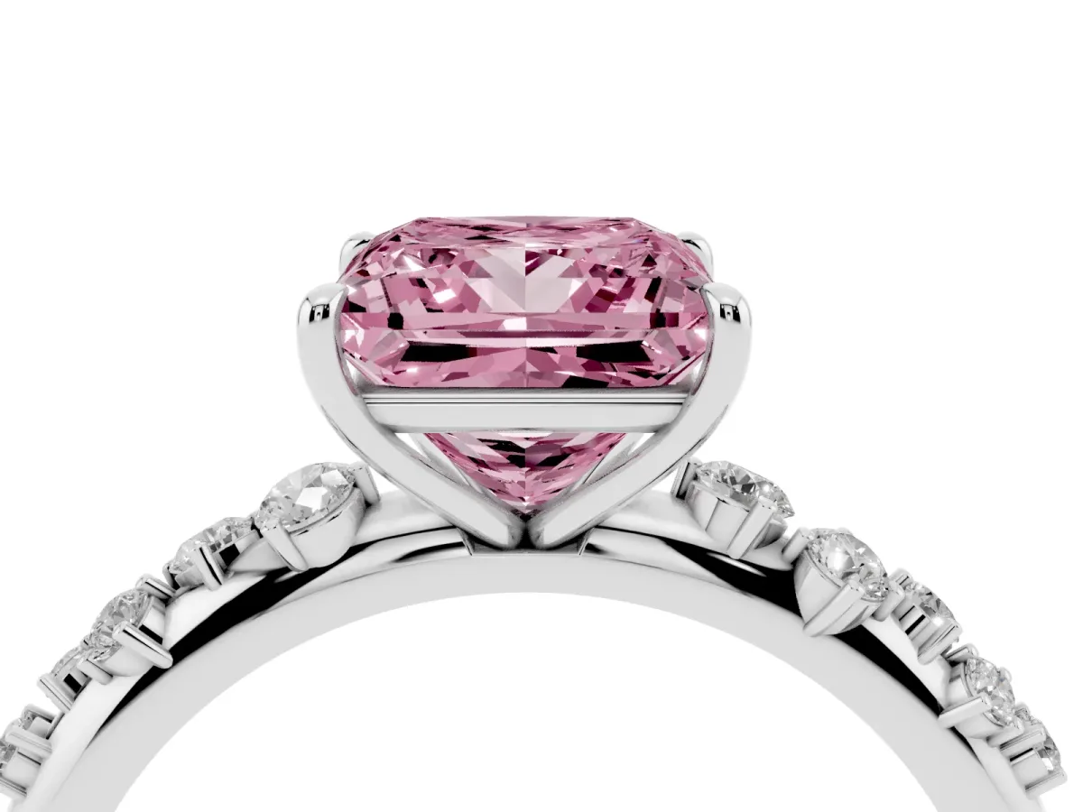 Fancy Pink Princess Cut Diamond Cluster Prong-Set Solitaire Ring White gold