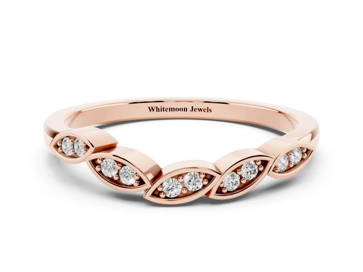 Marquise Diamond Leaf Eternity Band with Bezel Setting Rose gold