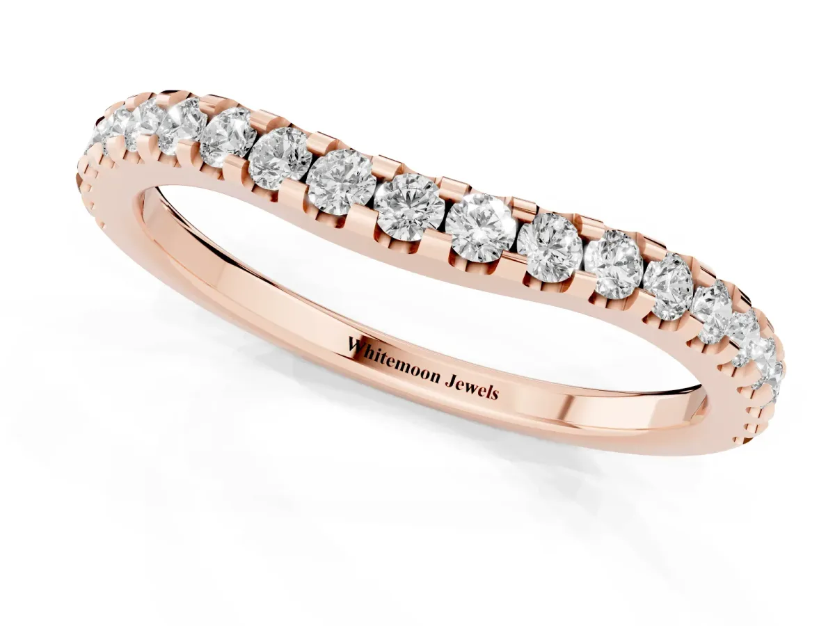 Round Diamond Pavé Curved Wedding Band Rose gold