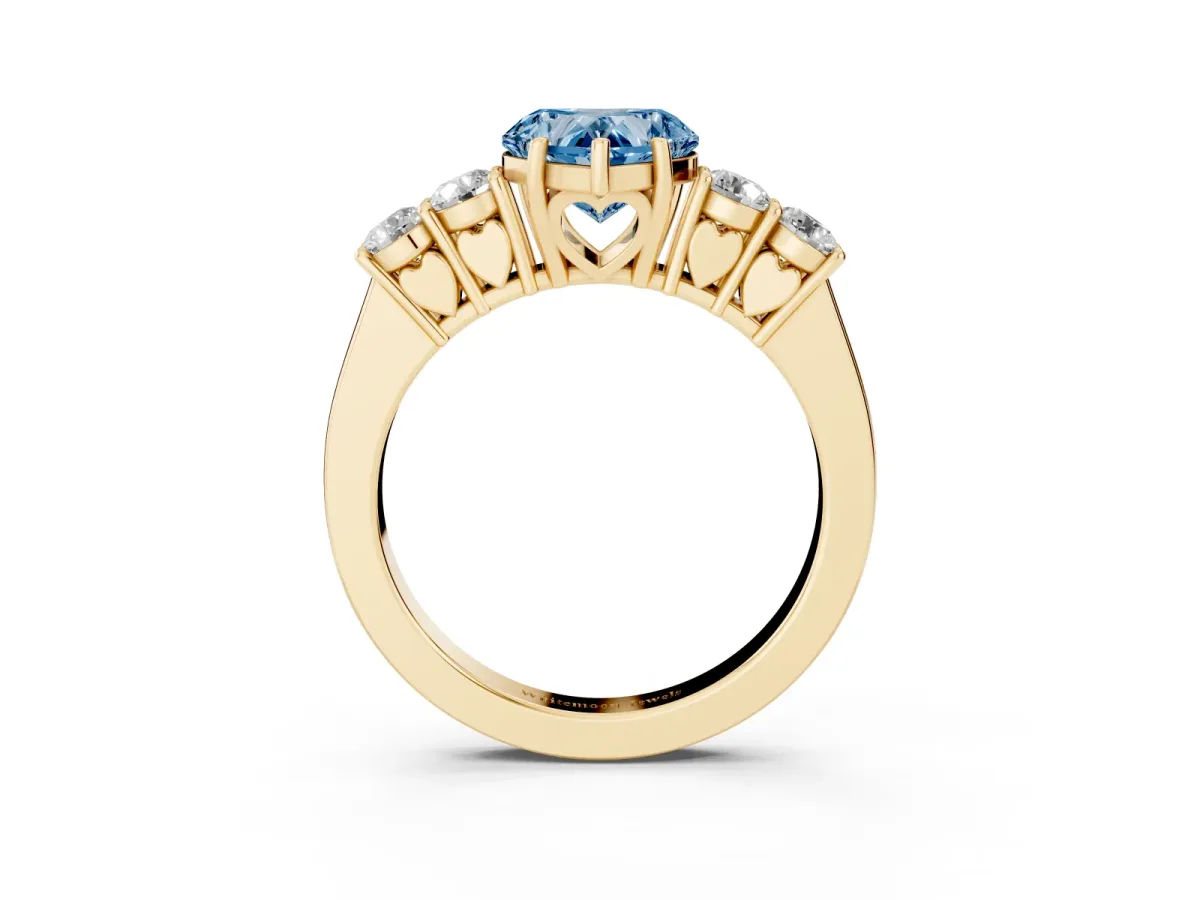 Fancy Blue Heart Cut Cut Diamond Five-Stone Prong Set White Gold Ring Yellow gold