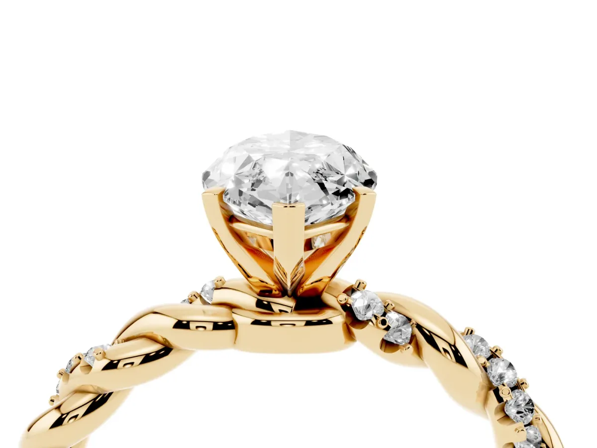 Marquise Cut Diamond Solitaire Ring with Twisted Band and Pavé Accents Yellow gold