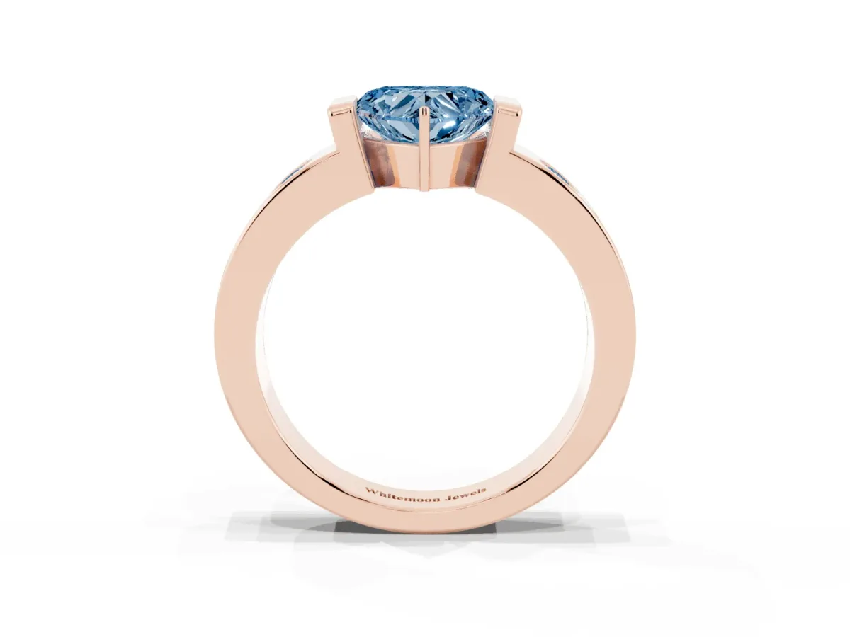 Fancy Blue Heart Cut Brilliant Channel-Set Diamond Ring with Bezel Prong Setting Rose gold