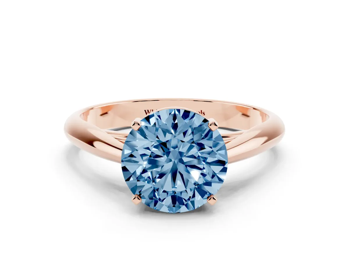 Fancy Blue Round Cut Diamond Solitaire Engagement Ring with Cathedral Setting and Four-Prong Mount Rose gold