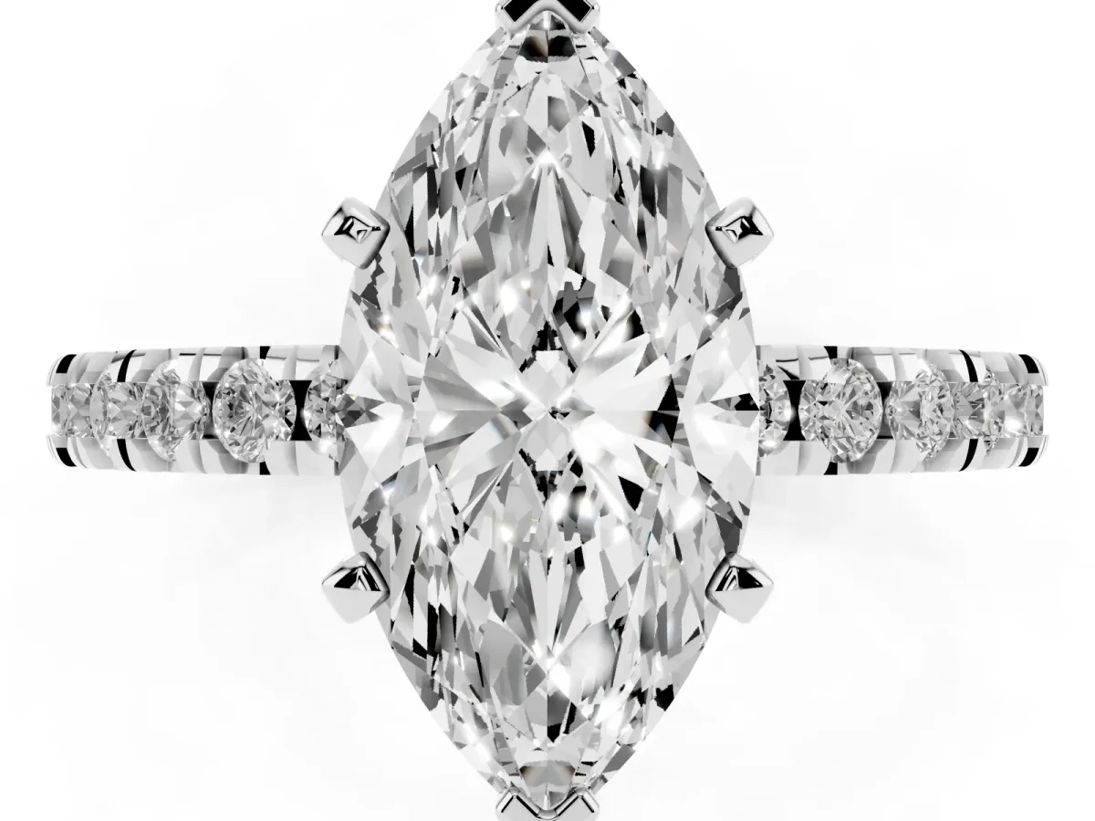 Marquise Cut Diamond Pavé Band Solitaire with Four-Prong Setting Platinum