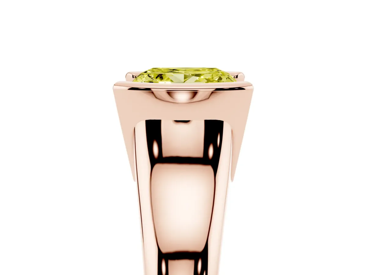 Fancy Yellow Princess Cut Solitaire Tension Set Diamond Ring with Split Shank Band Rose gold