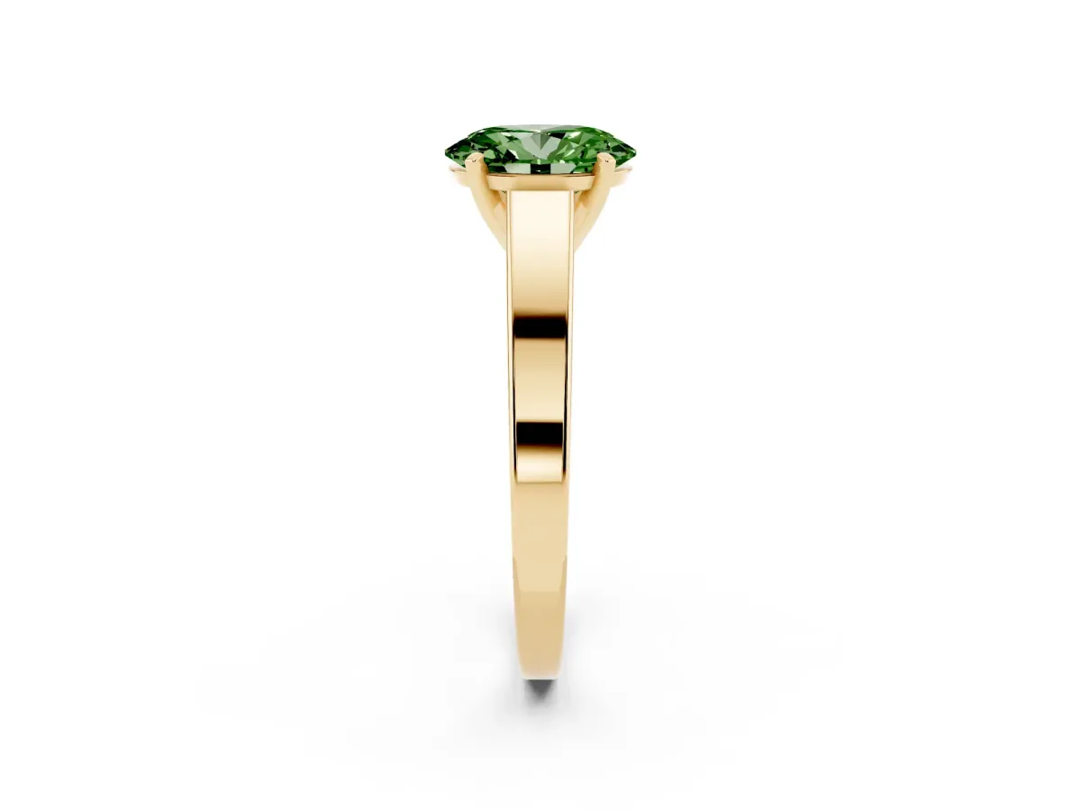 Fancy Green Oval Cut Solitaire Engagement Ring with Four-Prong Setting and Tapered Band Yellow gold