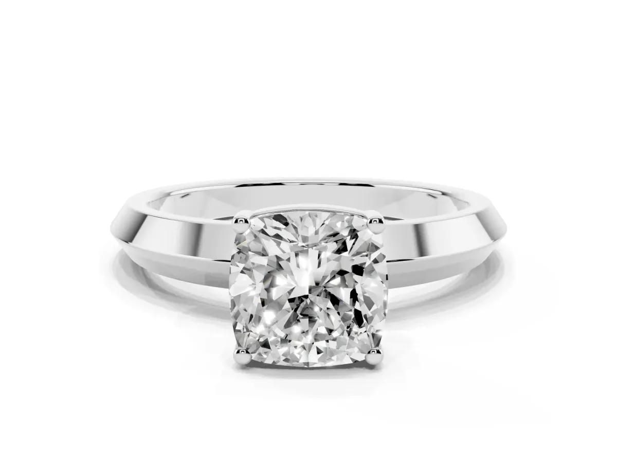 Cushion Cut Cut Solitaire Engagement Ring with Flat Band and Four-Prong Setting Silver