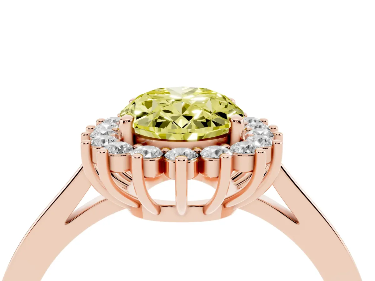 Fancy Yellow Oval Cut Cut Diamond Halo Ring with Round Brilliant Halo and Solitaire Band Rose gold
