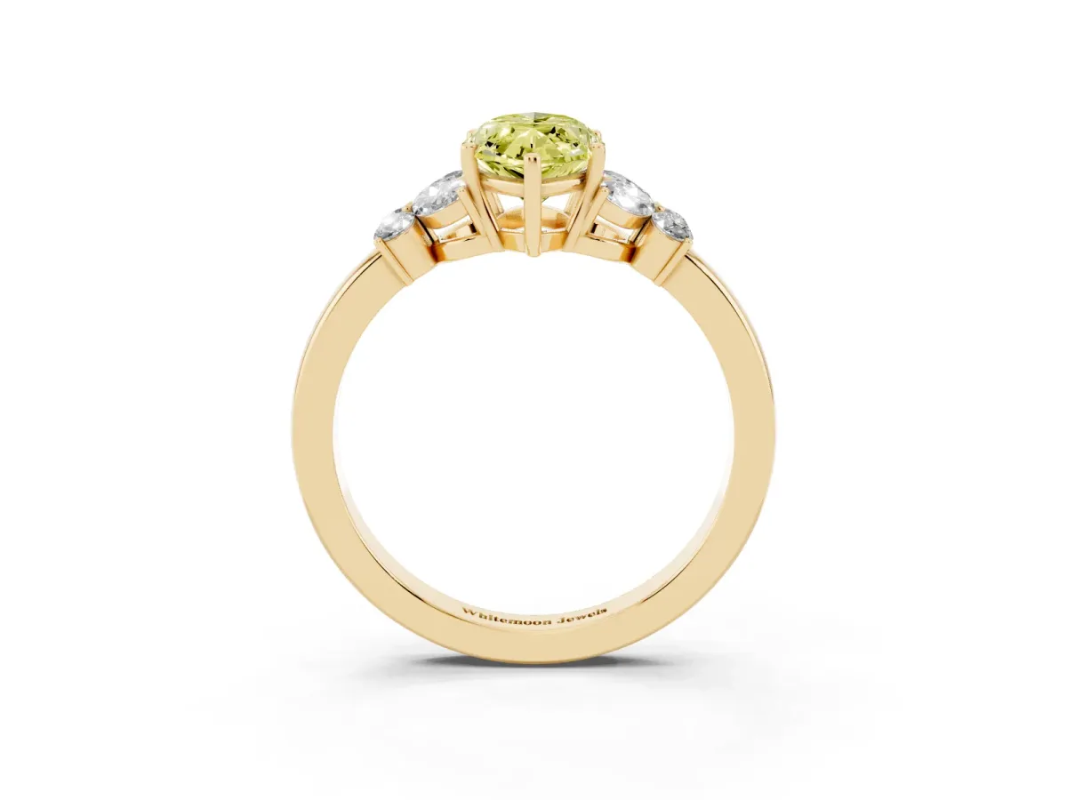 Fancy Yellow Marquise Cut Cut Solitaire Floral Diamond Ring with Four-Prong Setting Yellow gold