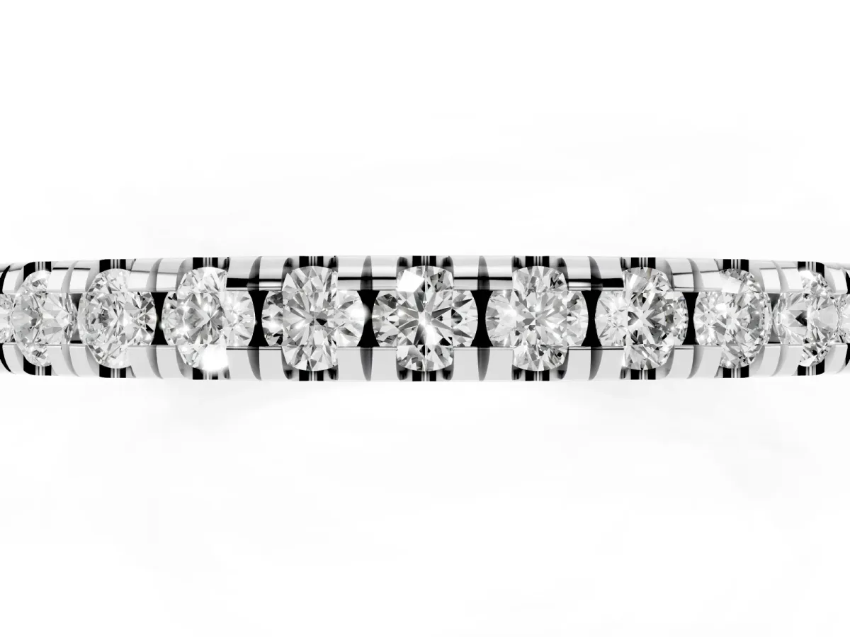 Pavé Round Diamond Half Eternity Band with Shared Prong Setting Platinum