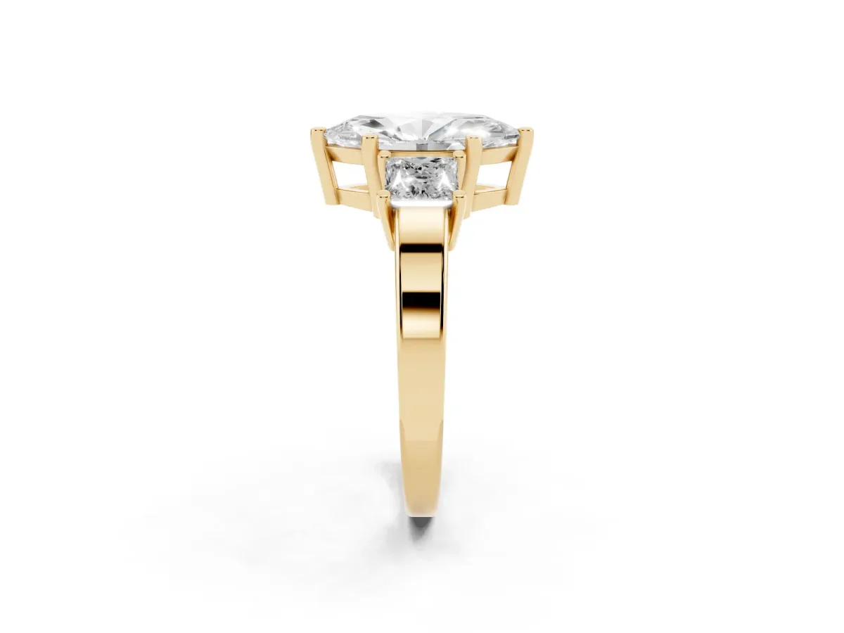 Three-Stone Marquise Cut Cut Solitaire Ring with Prong Setting Yellow gold