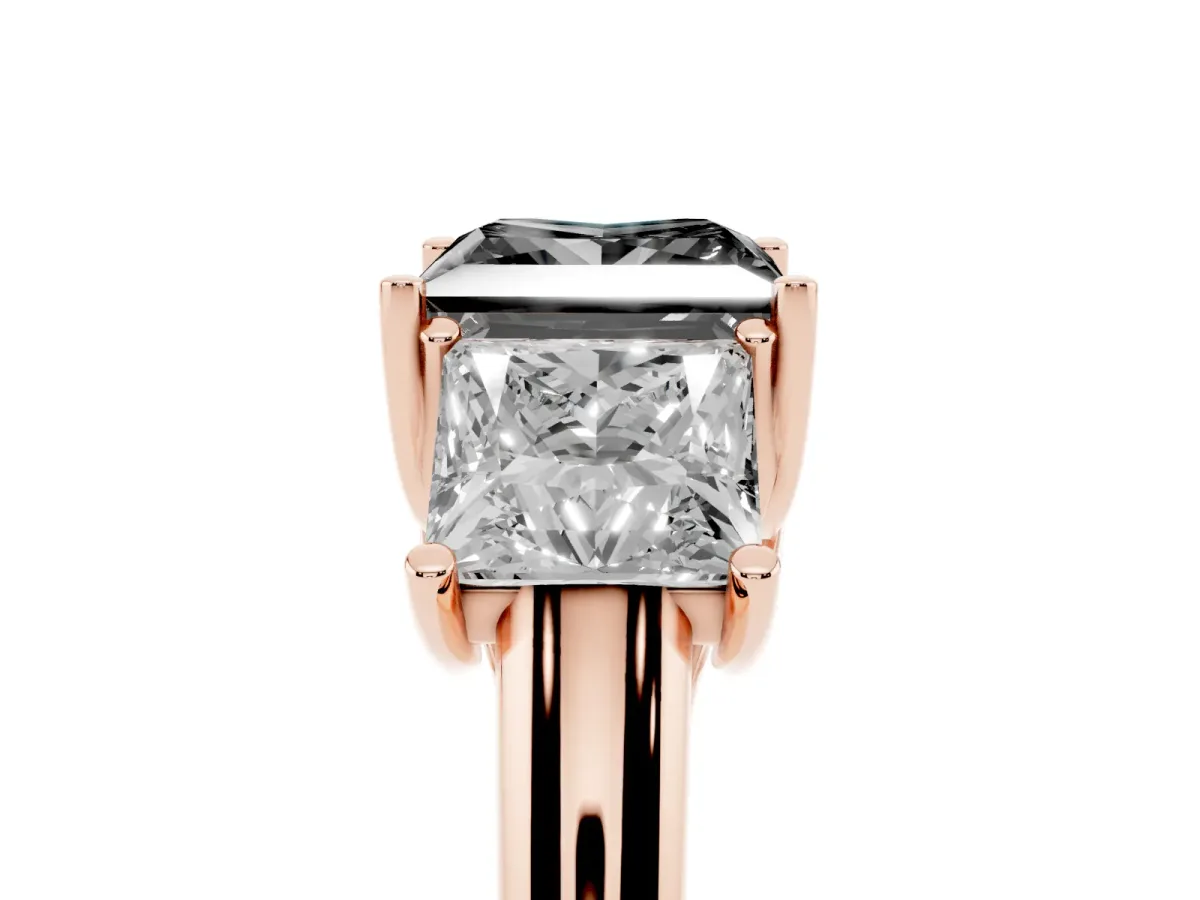 Fancy Black Three-Stone Princess Cut Diamond Engagement Ring with Prong Setting Rose gold