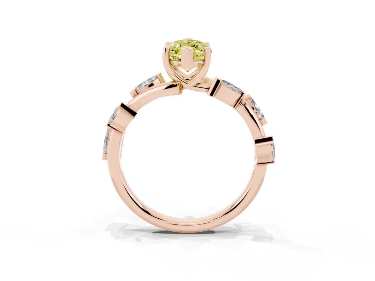 Fancy Yellow Marquise Cut Solitaire Twisted Band Marquise Accent Prong Setting Ring Rose gold