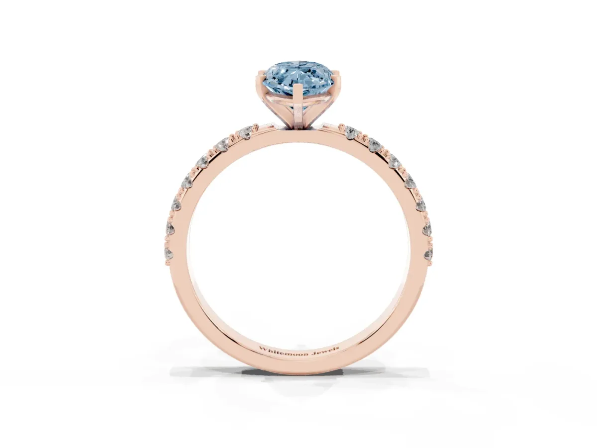 Fancy Blue Marquise Cut Diamond Solitaire Pavé Band with Four-Prong Setting Rose gold