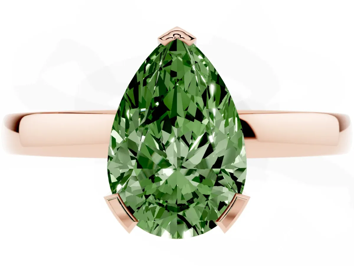 Fancy Green Pear Cut Cut Solitaire Ring with Four-Prong Setting and Classic Band Rose gold