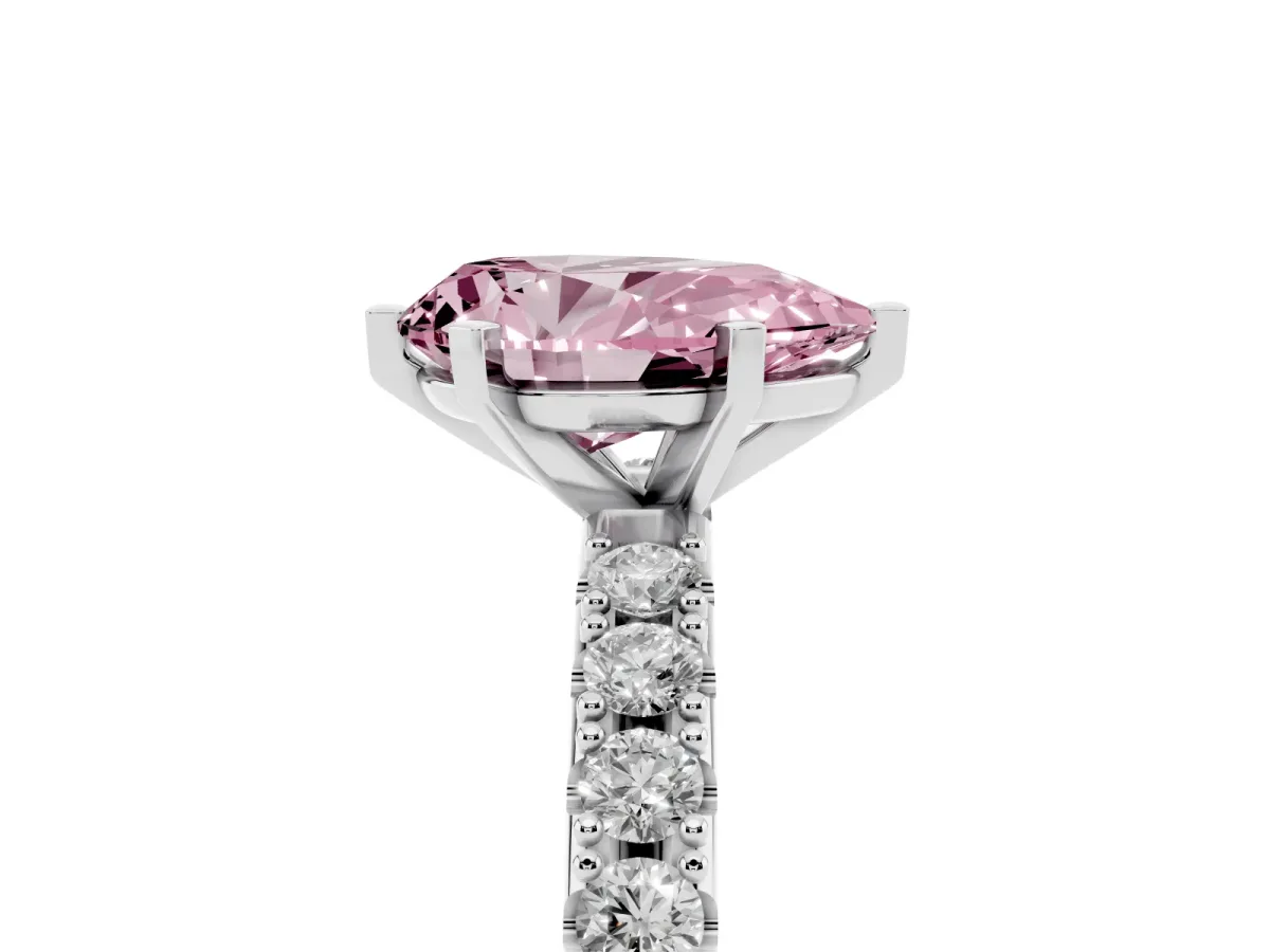 Fancy Pink Pear Cut Diamond Solitaire Pavé Band with Four-Prong Setting Silver