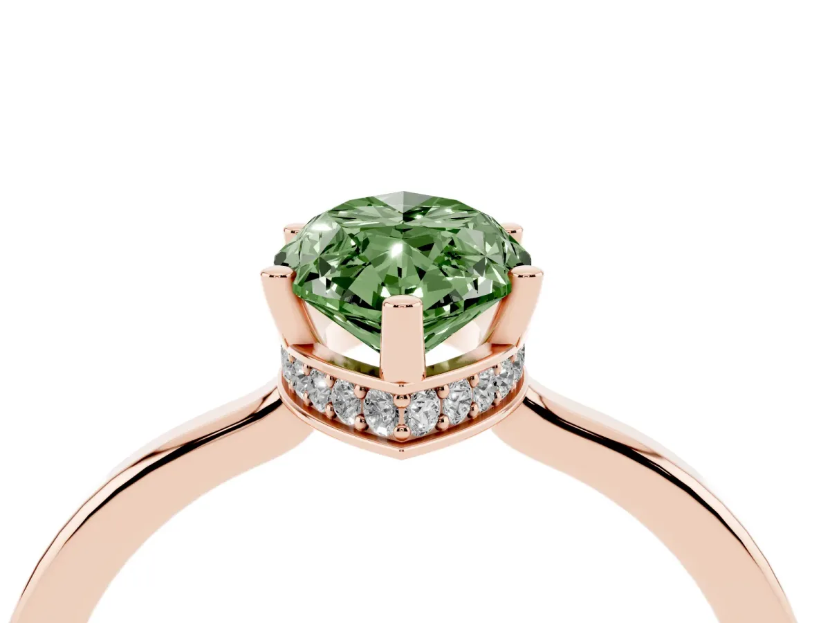 Fancy Green Marquise Cut Cut Solitaire Engagement Ring with Four-Prong Setting on a Classic Band Rose gold