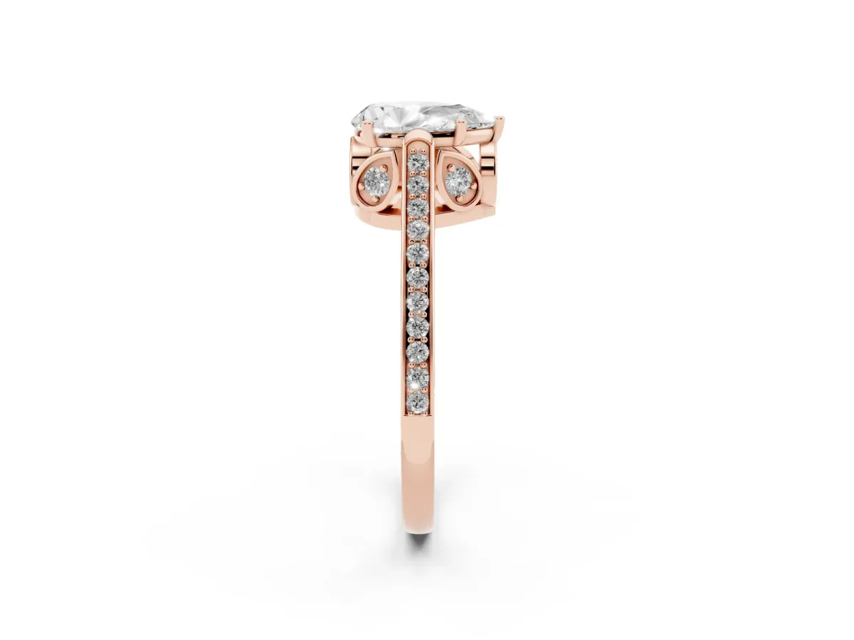 Pear Cut Cut Cathedral Pave Diamond Engagement Ring with Six-Prong Setting Rose gold