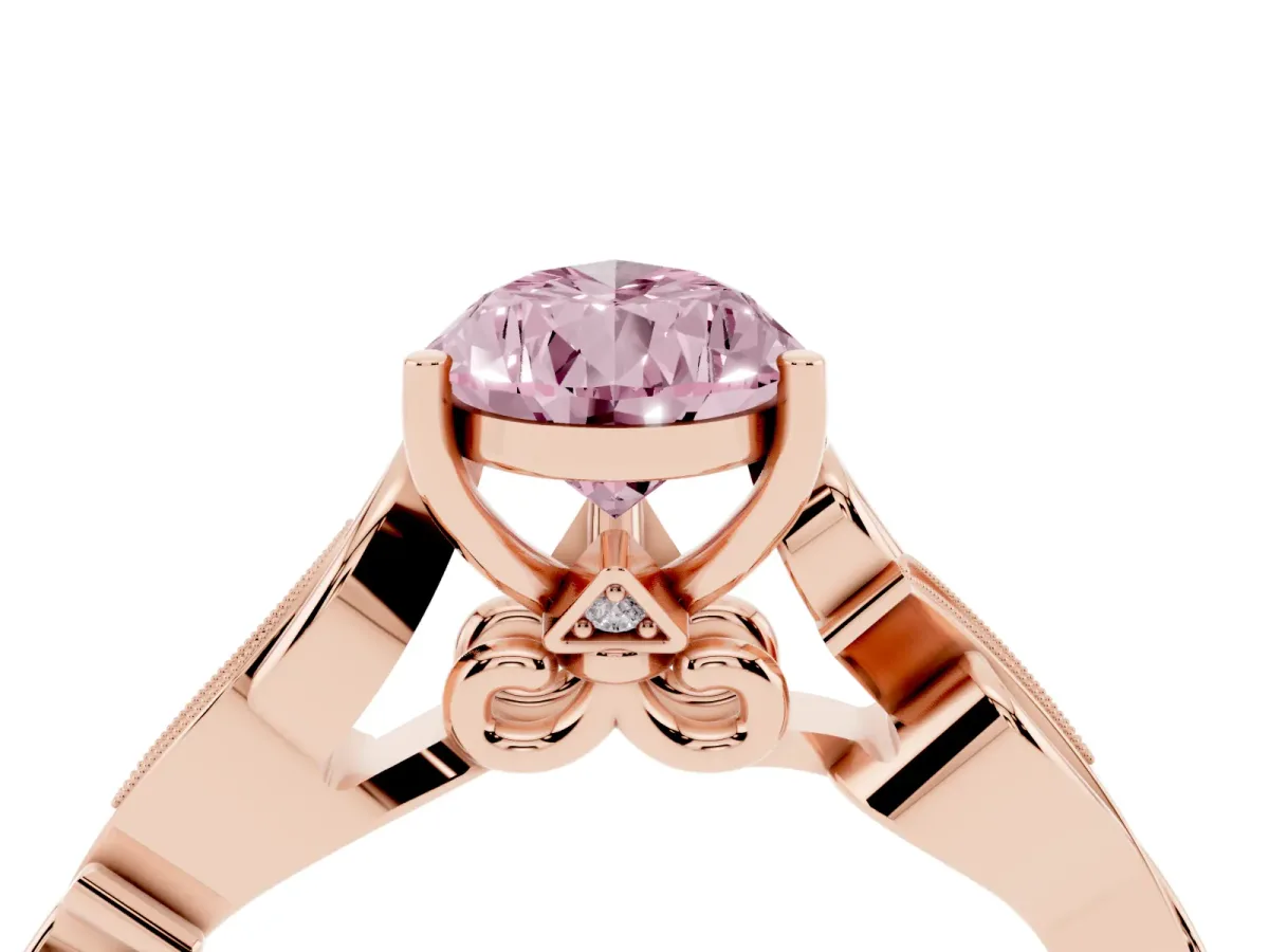 Fancy Pink Pear Cut Solitaire Vine Band with Milgrain Prong Setting Rose gold