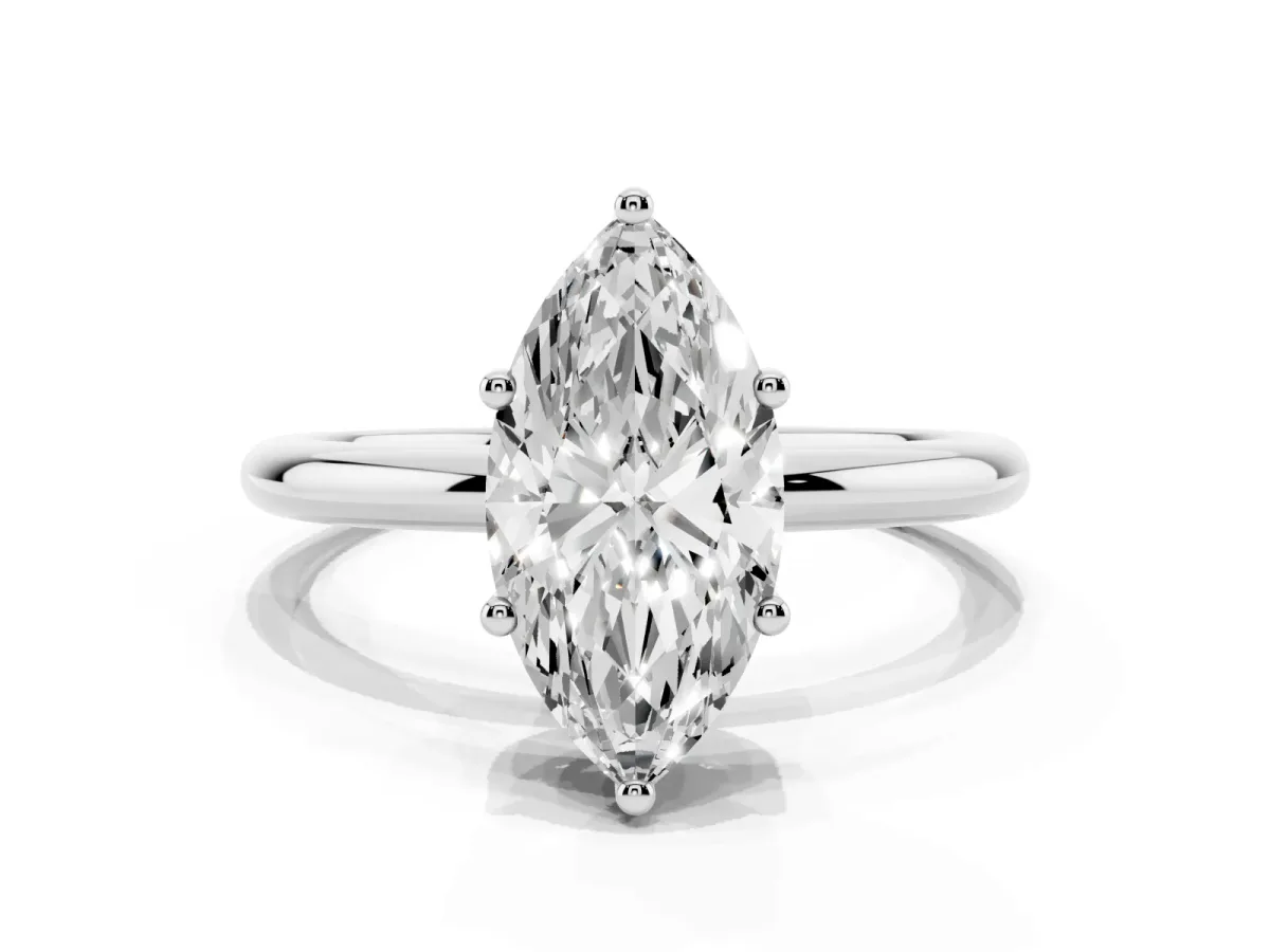 Marquise Cut Cut Solitaire Engagement Ring with Four-Prong Setting and Classic Band Silver