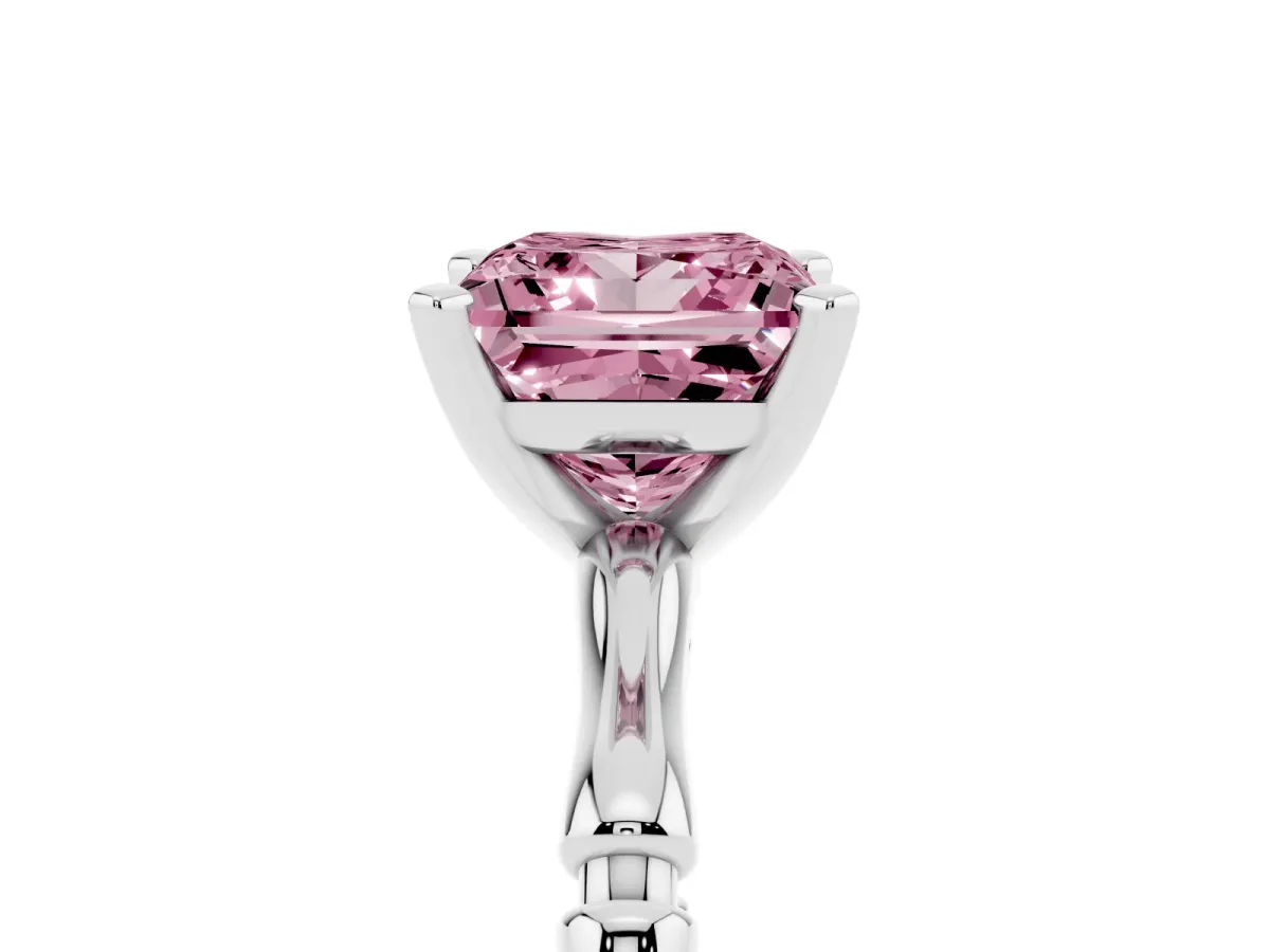 Fancy Pink Princess Cut Solitaire Diamond Ring with Bamboo Band and Four-Prong Setting Silver
